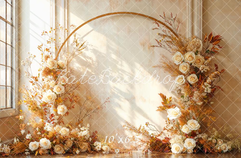 Kate Bohème Arc Fleurs Beige Lumière Toile de fond en Laine conçue par Emetselch