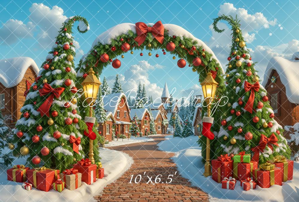 Kate Noël Arches Sapins Cadeaux Toile de fond en Laine conçue par Emetselch - Kate Backdrop FR