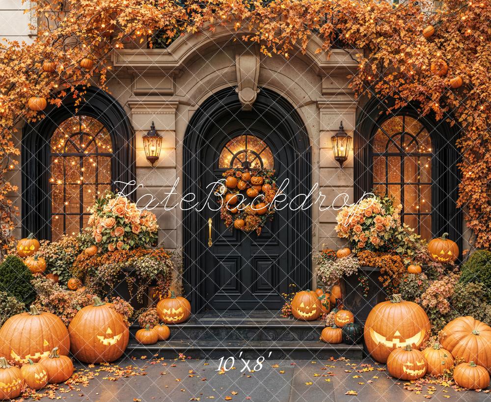 Kate Halloween Citrouilles Porte Automne Toile de fond en Laine conçue par Emetselch - Kate Backdrop FR
