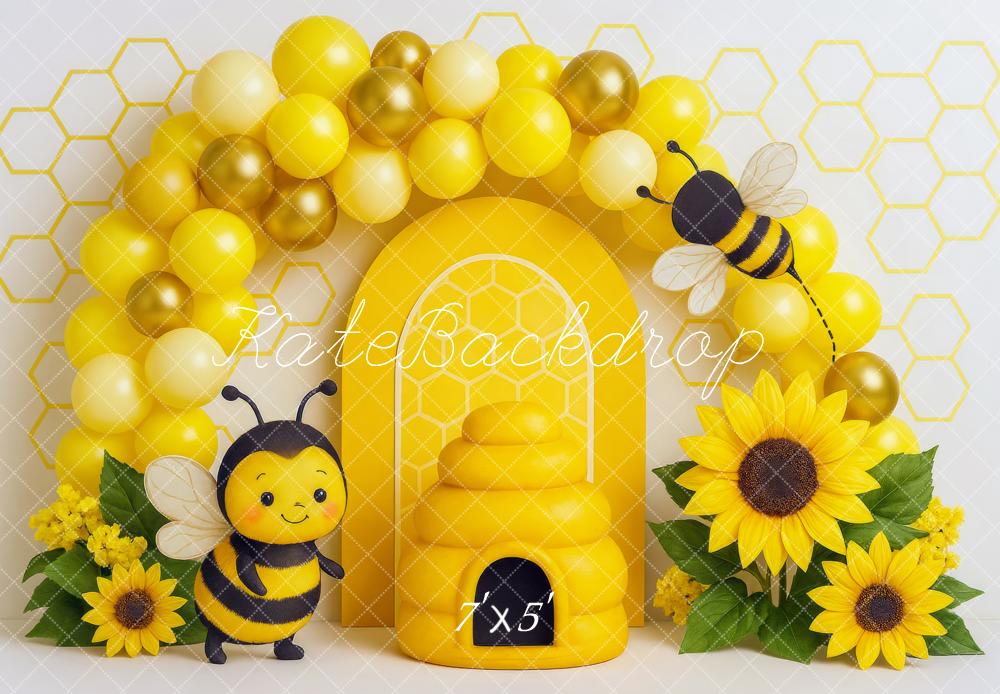 Kate Anniversaire Abeille Ruche Ballon Tournesol Toile de fond conçue par Mini MakeBelieve - Kate Backdrop FR