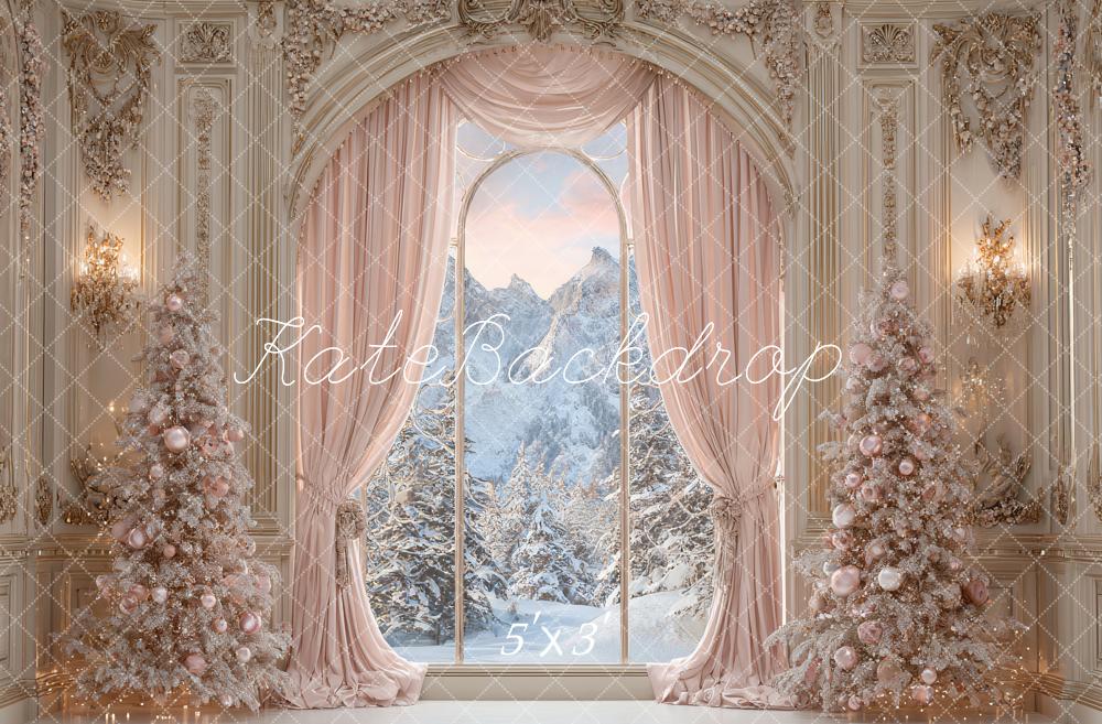 Kate Noël Fenêtre Rideaux Arbres Vintage Toile de fond conçue par Ashley Paul - Kate Backdrop FR