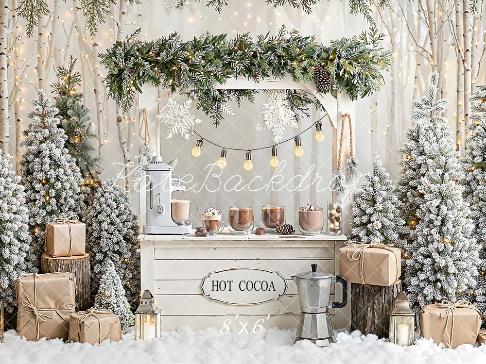 Kate Hiver Chocolat Chaud Sapins Toile de fond en Laine conçue par Emetselch - Kate Backdrop FR