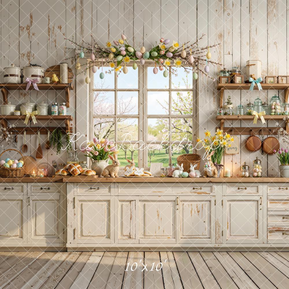 Kate Pâques Cuisine Lapins Fenêtre Toile de fond conçue par Emetselch