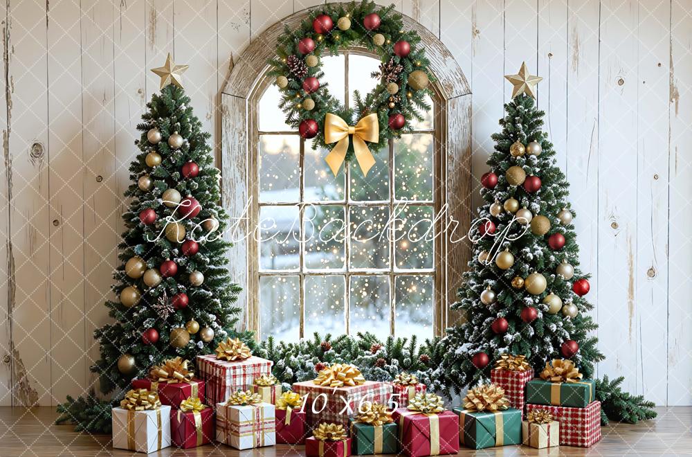 Kate Noël Sapins Cadeaux Fenêtre Toile de fond conçue par Mini MakeBelieve - Kate Backdrop FR