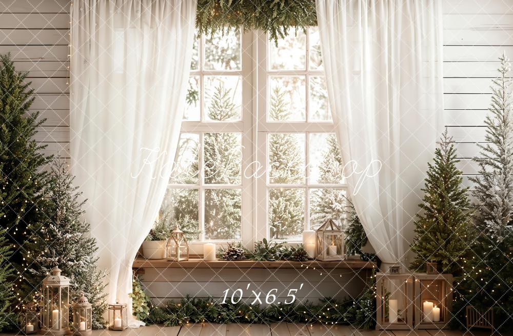 Kate Hiver Fenêtre Arbres Lanternes Toile de fond conçue par Emetselch