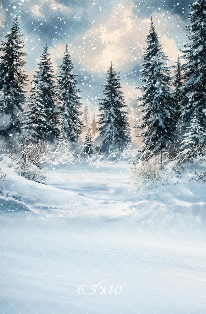 Kate Hiver Forêt Neige Arbres Toile de fond en Laine conçue par Emetselch