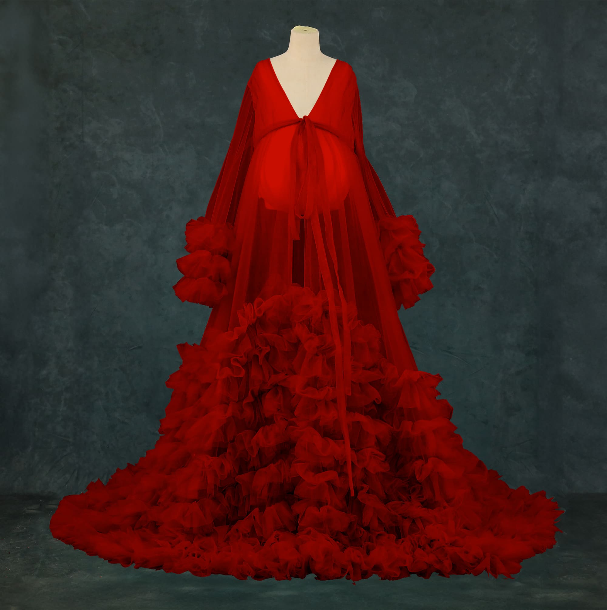 Kate Col en V Maille Manche mi-longue Longue Robe de Grossesse pour Séance Photo - Kate Backdrop FR