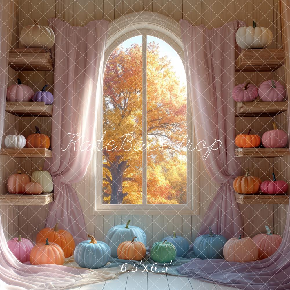 Kate Automne Citrouilles Fenêtre Rideaux Toile de fond conçue par Mini MakeBelieve - Kate Backdrop FR
