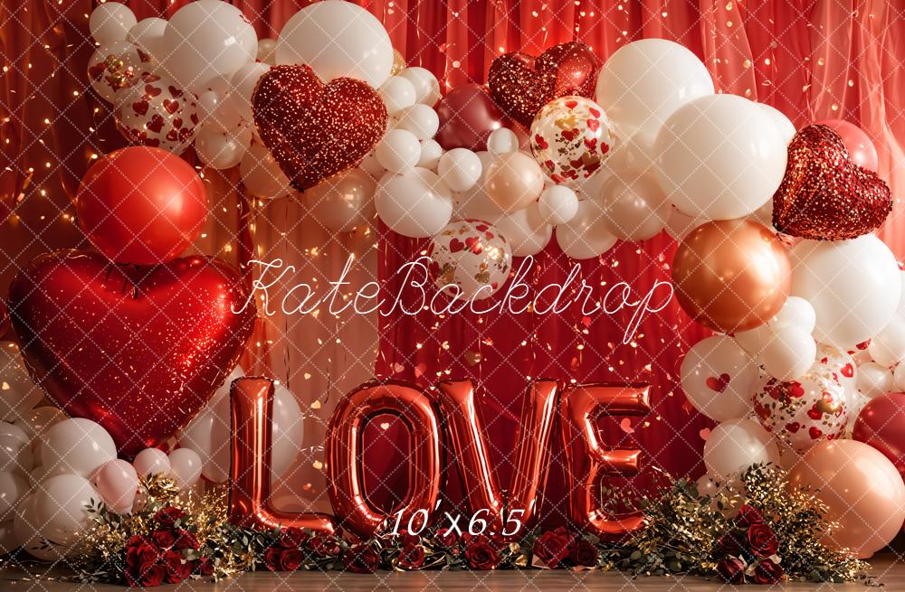 Kate Saint Valentin LOVE Ballons Coeurs Toile de fond en Laine conçue par Emetselch