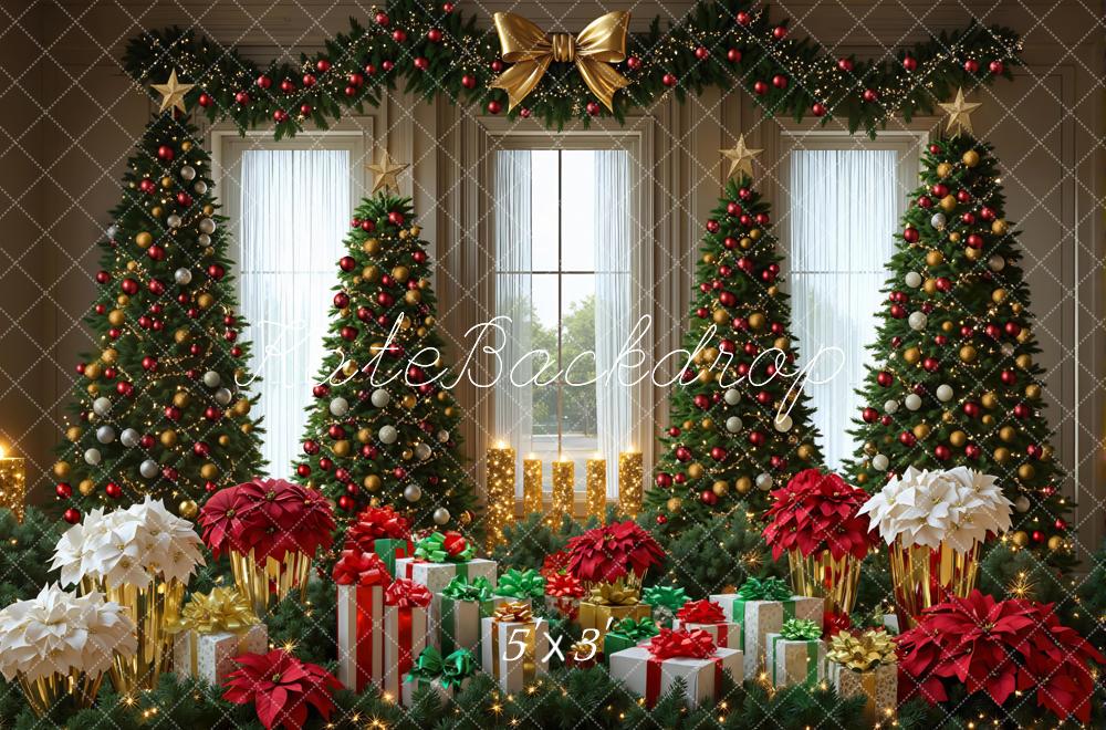 Kate Noël Sapins Cadeaux Fenêtre Toile de fond conçue par Mini MakeBelieve - Kate Backdrop FR