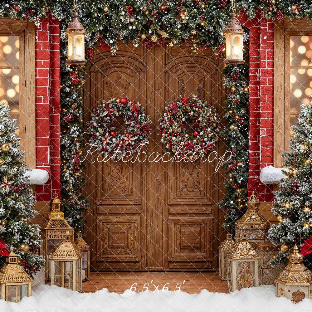 Kate Noël Porte Sapins Lumières Neige Toile de fond conçue par Emetselch - Kate Backdrop FR