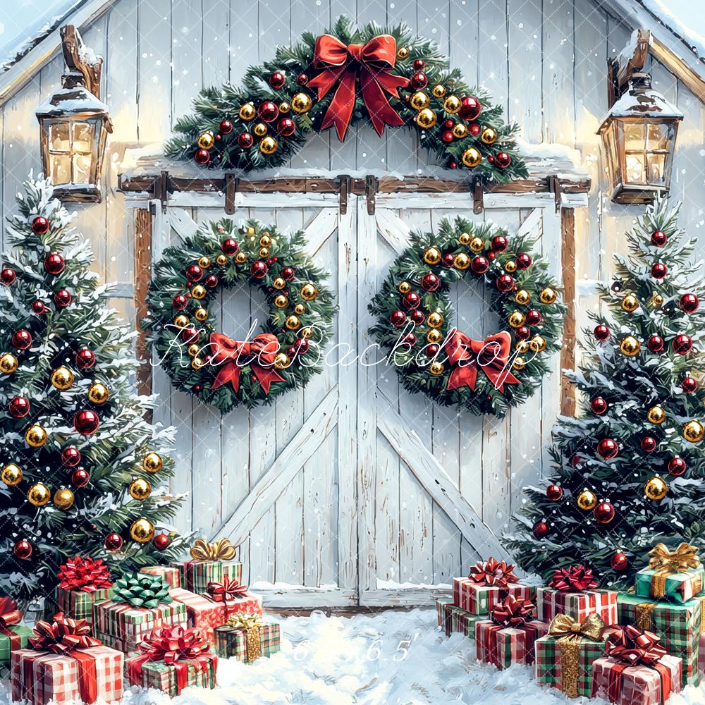 Kate Noël Sapins Couronnes Cadeaux Neige Toile de fond conçue par Mini MakeBelieve