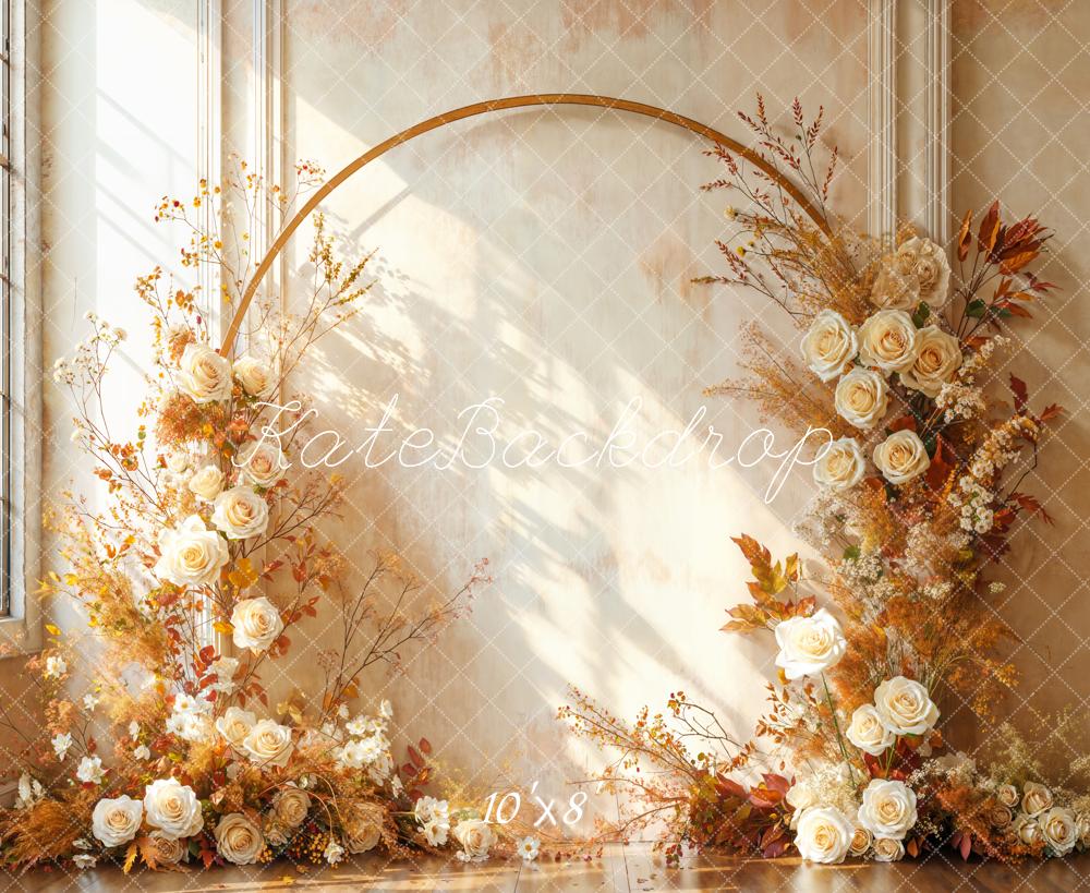 Kate Bohème Arc Fleurs Beige Lumière Toile de fond en Laine conçue par Emetselch