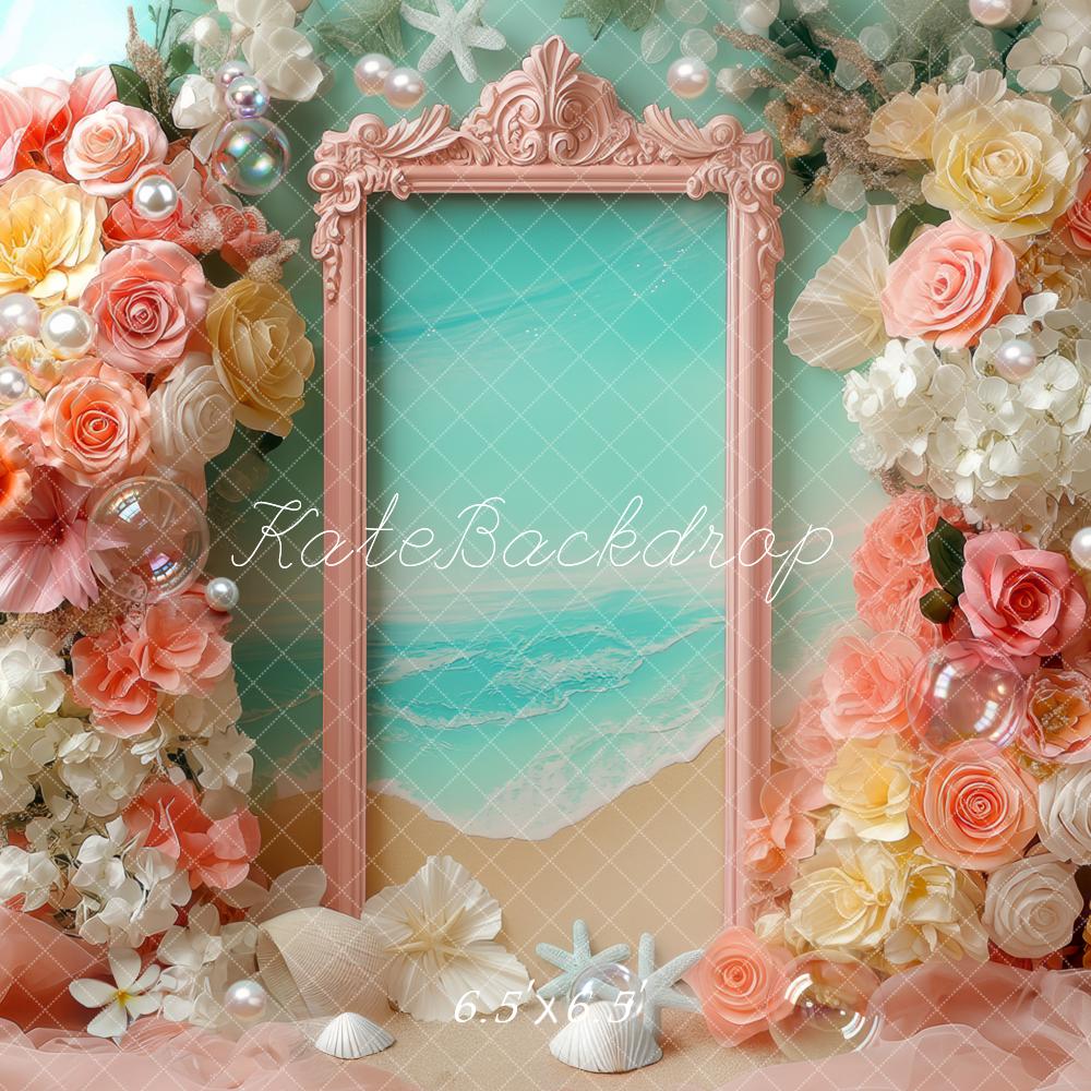 Kate Plage Fleurs Coquillages Cadre Toile de fond conçue par Mini MakeBelieve - Kate Backdrop FR