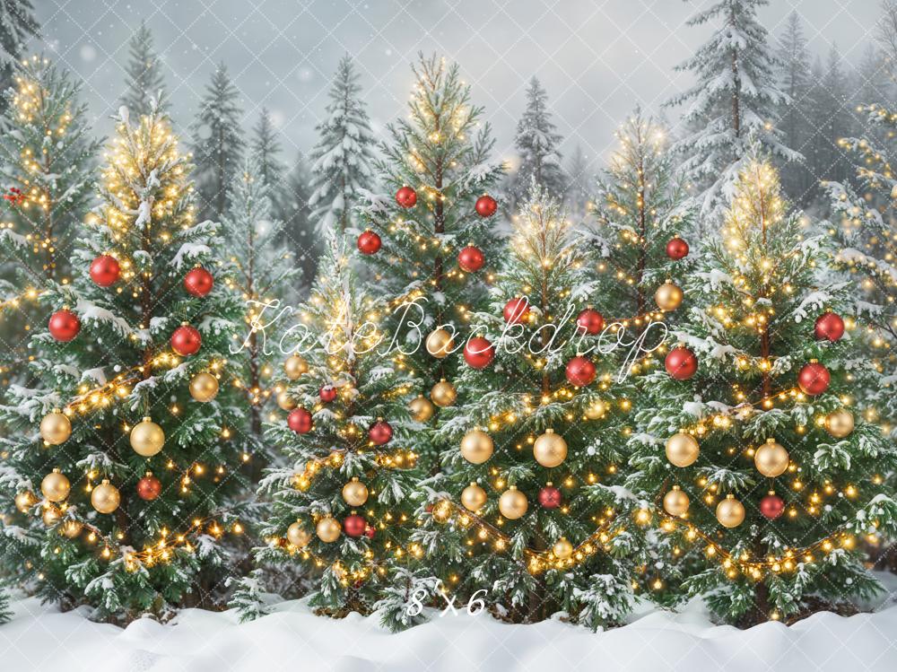Kate Noël Sapins Neige Illuminés Toile de fond conçue par Emetselch - Kate Backdrop FR