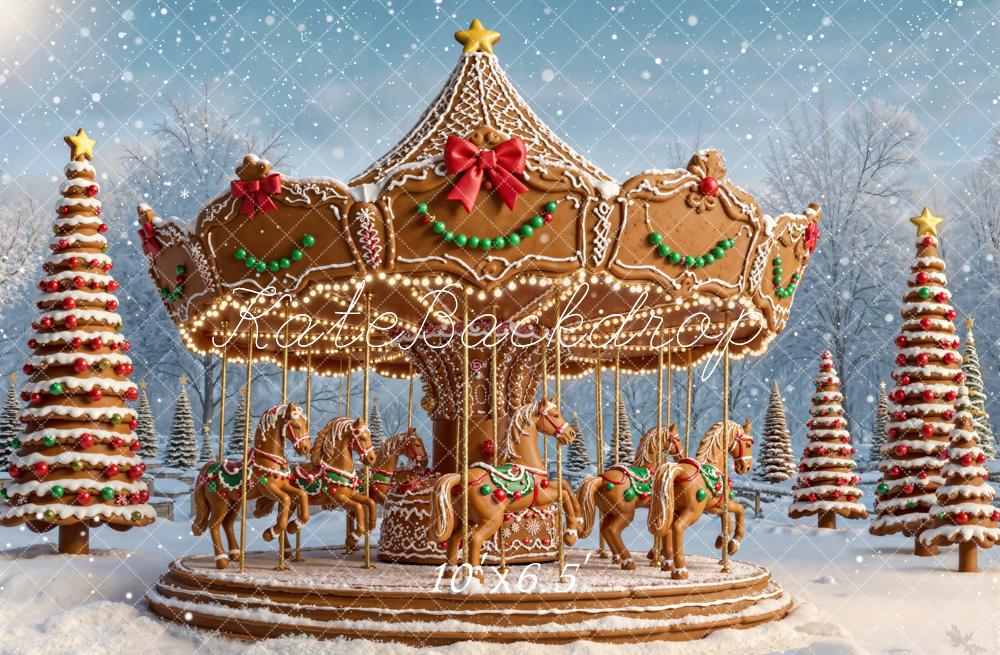 Kate Noël Carrousel Pain d’épice Neige Toile de fond en Laine conçue par Emetselch - Kate Backdrop FR