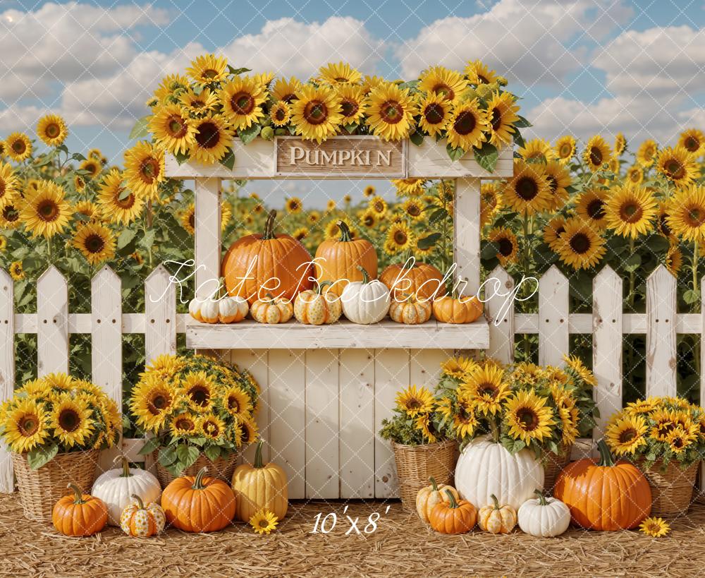 Kate Automne Tournesols Citrouilles Clôture Toile de fond en Laine conçue par Emetselch - Kate Backdrop FR