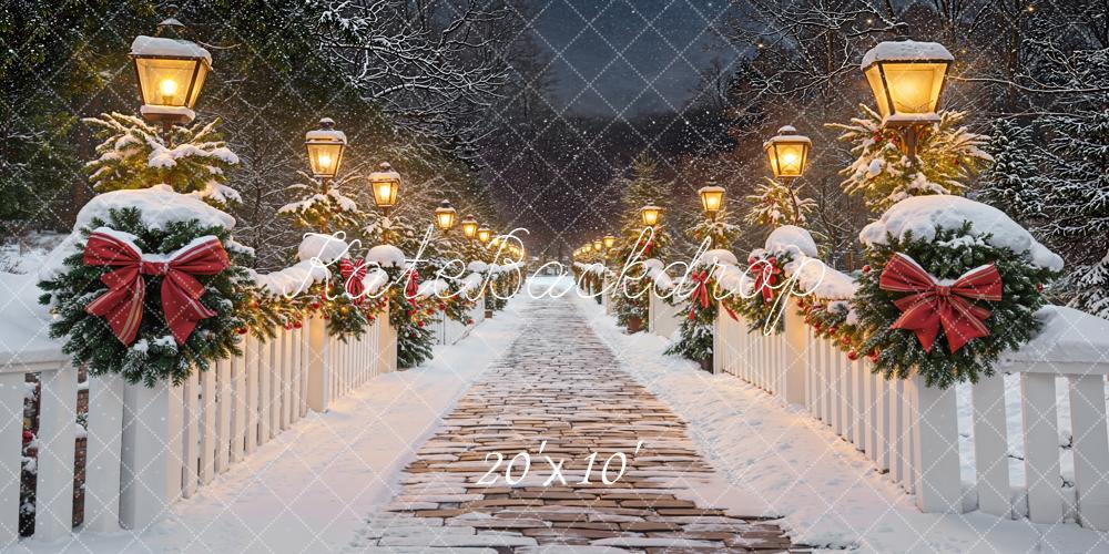 Kate Noël Hiver Chemin Lampadaire Neige Toile de fond conçue par Emetselch - Kate Backdrop FR