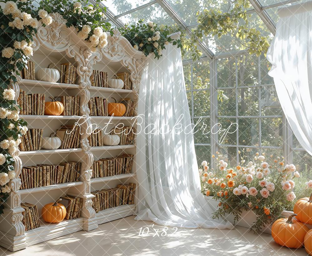Kate Automne Bibliothèque Citrouilles Fenêtre Toile de fond conçue par Mini MakeBelieve