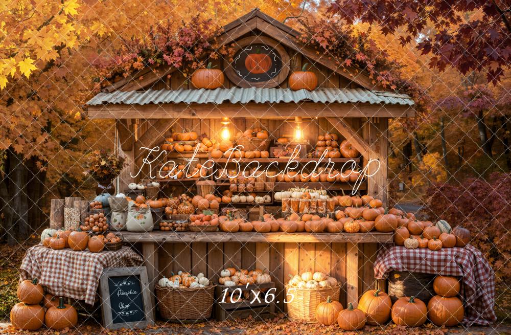 Kate Automne Citrouilles Marché Bois Toile de fond en Laine conçue par Emetselch