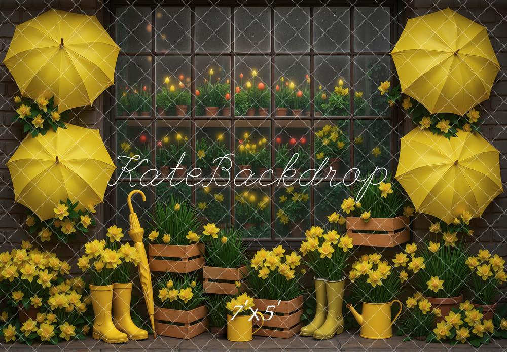 Kate Jardin Parapluies Fleurs Jaune Toile de fond conçue par Mini MakeBelieve