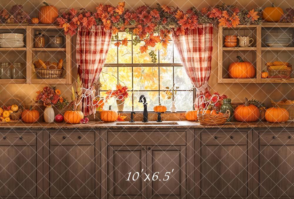Kate Automne Cuisine Citrouilles Feuilles Toile de fond en Laine conçue par Emetselch