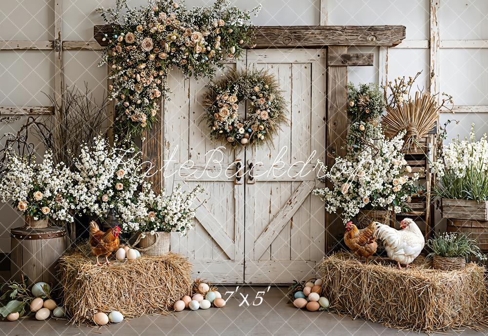 Kate Pâques Poules Fleurs Ferme Toile de fond conçue par Emetselch