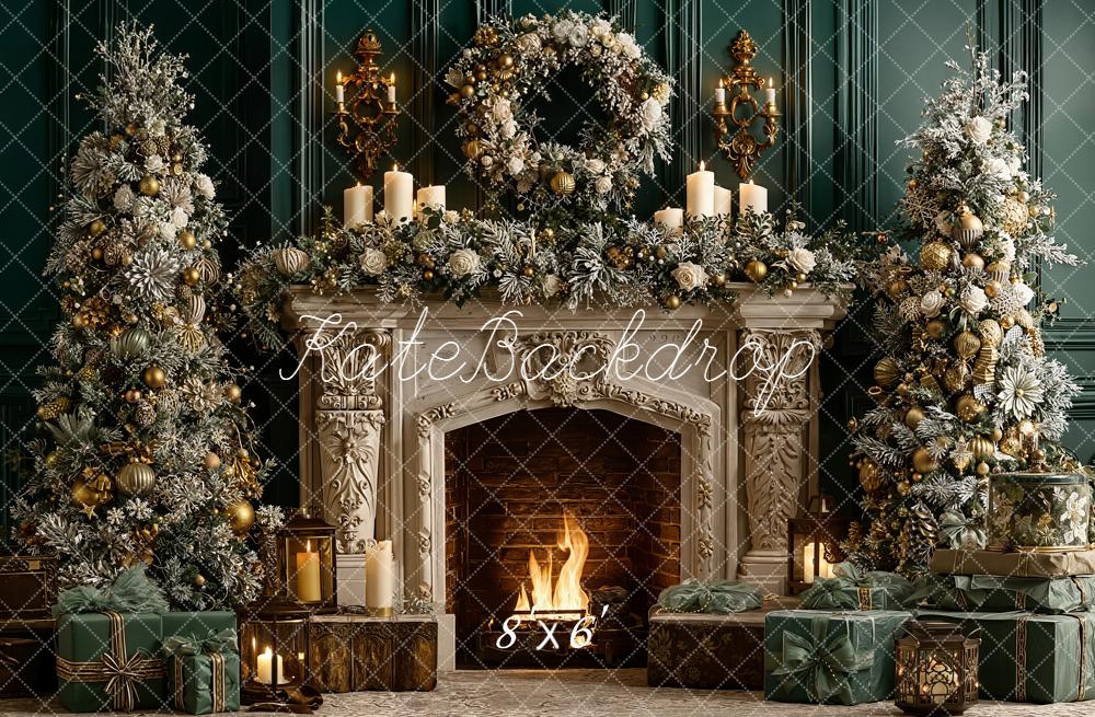 Kate Noël Cheminée Sapins Bougies Décorations Toile de fond conçue par Emetselch - Kate Backdrop FR