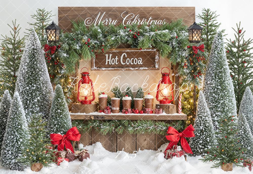 Kate Noël Chocolat Chaud Sapins Neige Toile de fond conçue par Emetselch - Kate Backdrop FR