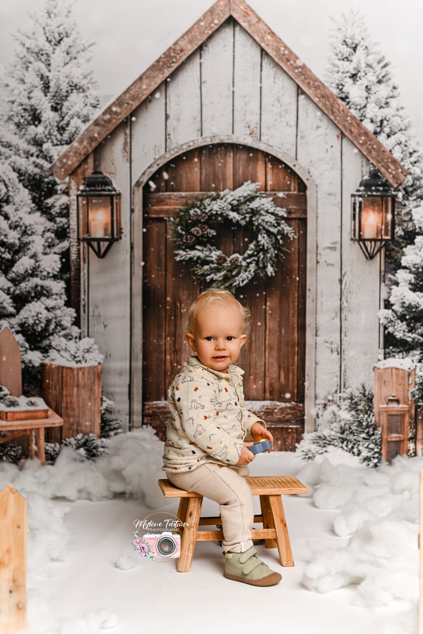 Kate Noël Hiver Maison Neige Clôture Toile de fond conçue par Emetselch - Kate Backdrop FR