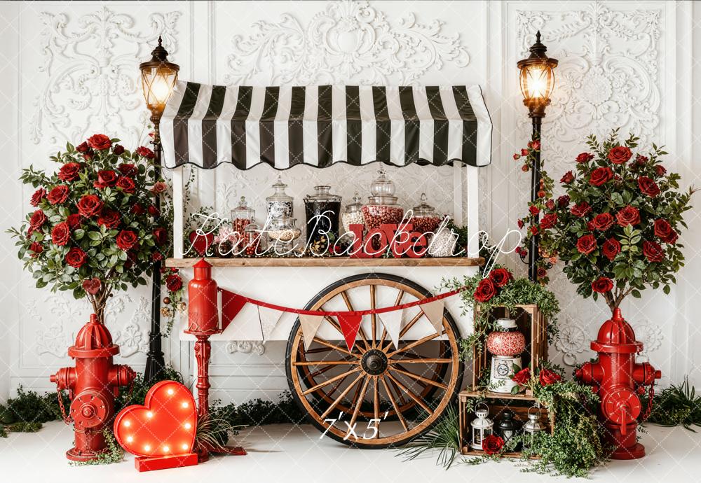 Kate Saint Valentin Chariot Roses Lampadaire Toile de fond conçue par Emetselch - Kate Backdrop FR