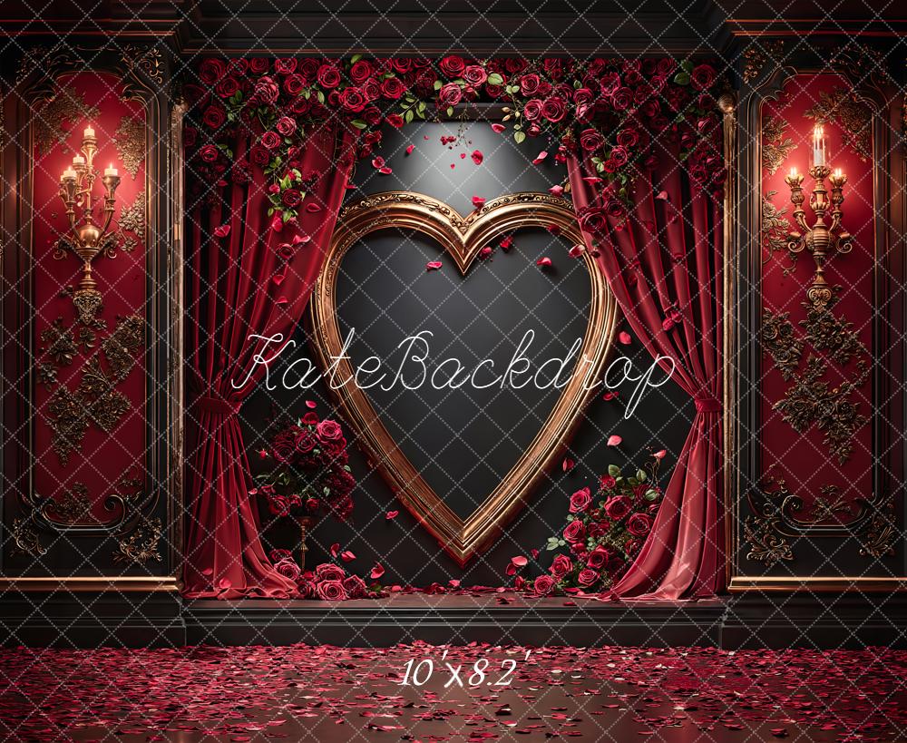 Kate Saint Valentin Coeur Rideaux Roses Toile de fond en Laine conçue par Emetselch