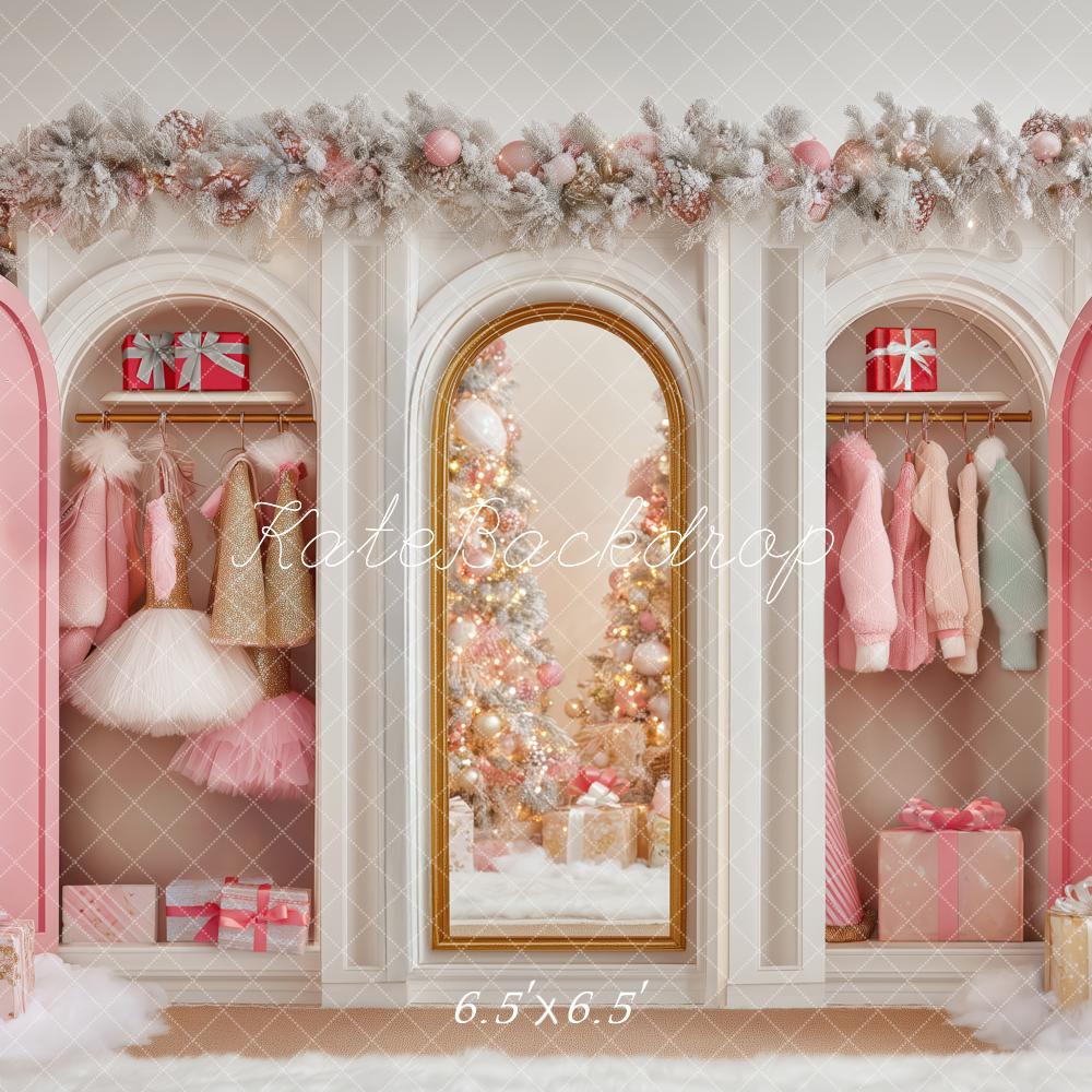 Kate Noël Armoire Cadeaux Sapins Rose Toile de fond conçue par Patty Roberts - Kate Backdrop FR