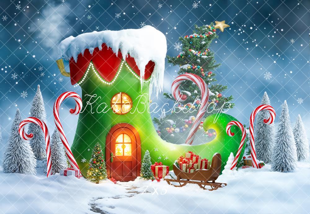 Kate Noël Maison Botte Neige Bonbon Toile de fond conçue par Emetselch - Kate Backdrop FR