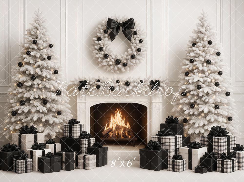 Kate Noël Sapins Cadeaux Cheminée Toile de fond conçue par Ashley Paul - Kate Backdrop FR