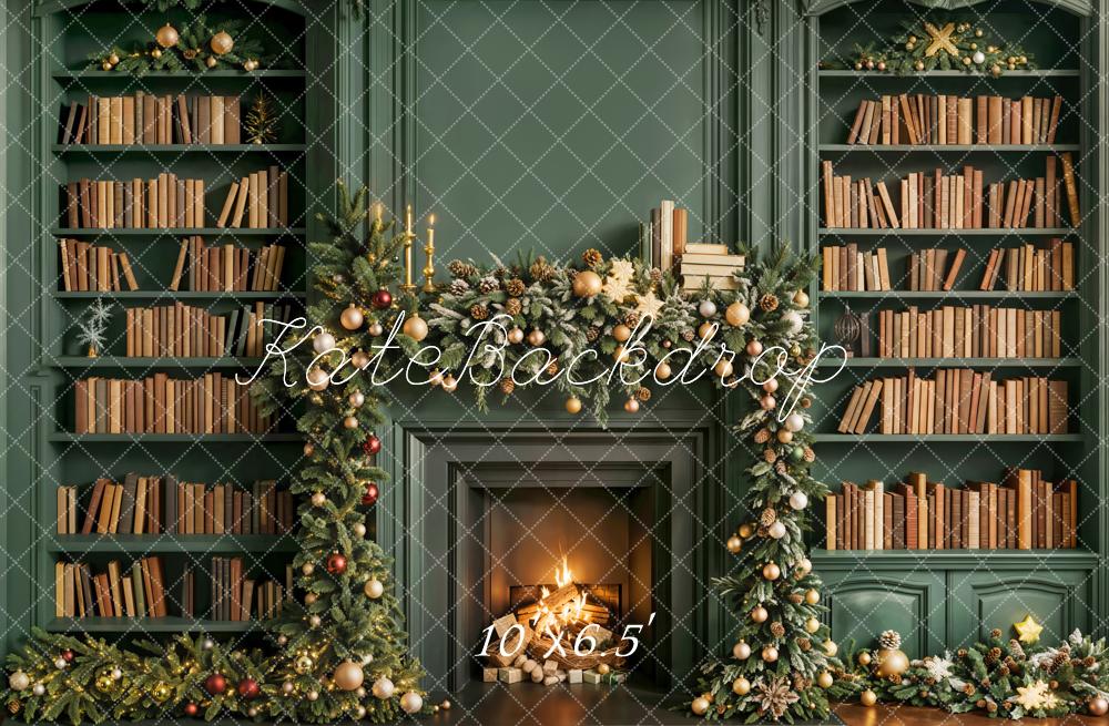 Kate Noël Cheminée Livres Vert Toile de fond en Laine conçue par Emetselch - Kate Backdrop FR