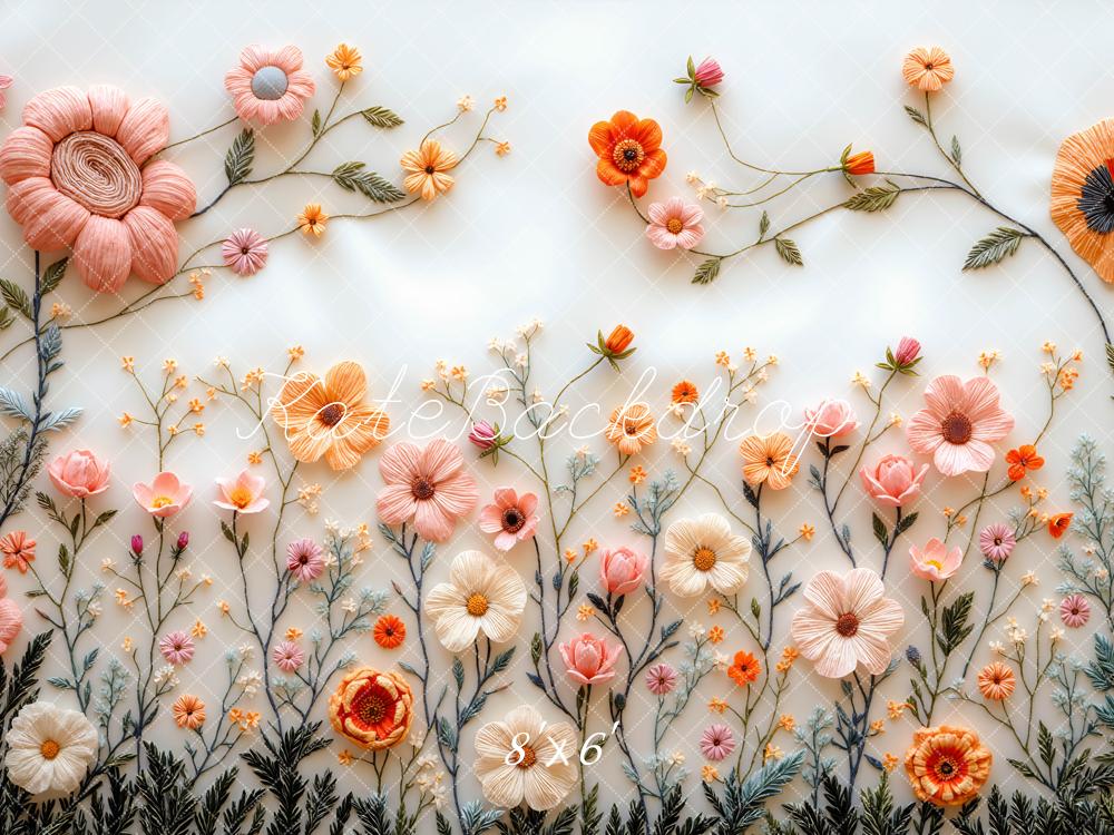 Kate Floral Broderie Fleurs Pastel Toile de fond conçue par Mini MakeBelieve