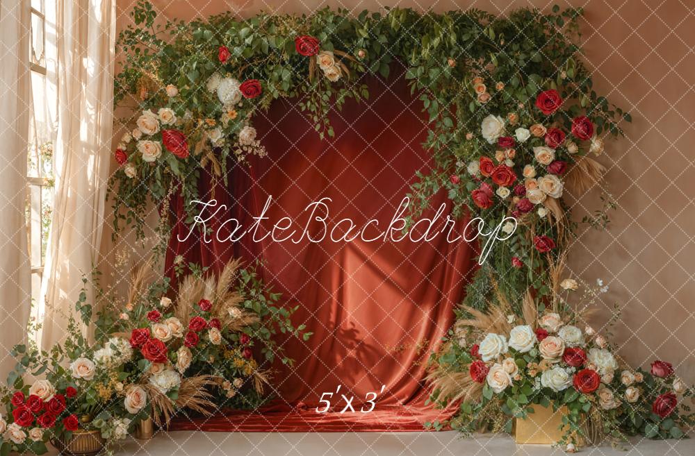 Kate Saint Valentin Fleurs Feuillage Rouge Toile de fond conçue par Emetselch