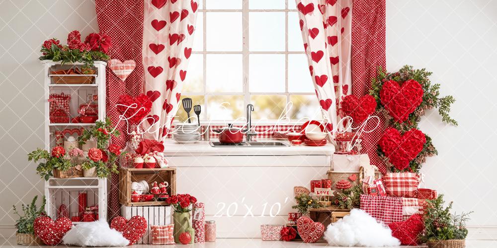 Kate La Saint Valentin Cuisine Cœurs Rouge Toile de fond conçue par Emetselch - Kate Backdrop FR