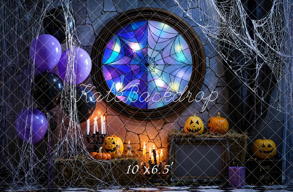 Kate Halloween Citrouilles Toile d'araignée Ballons Toile de fond conçue par Emetselch - Kate Backdrop FR