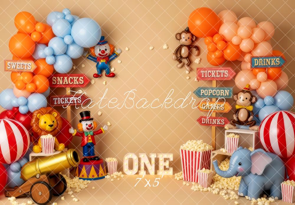 Kate Cirque Ballons Anniversaire Popcorn Toile de fond conçue par Patty Roberts - Kate Backdrop FR