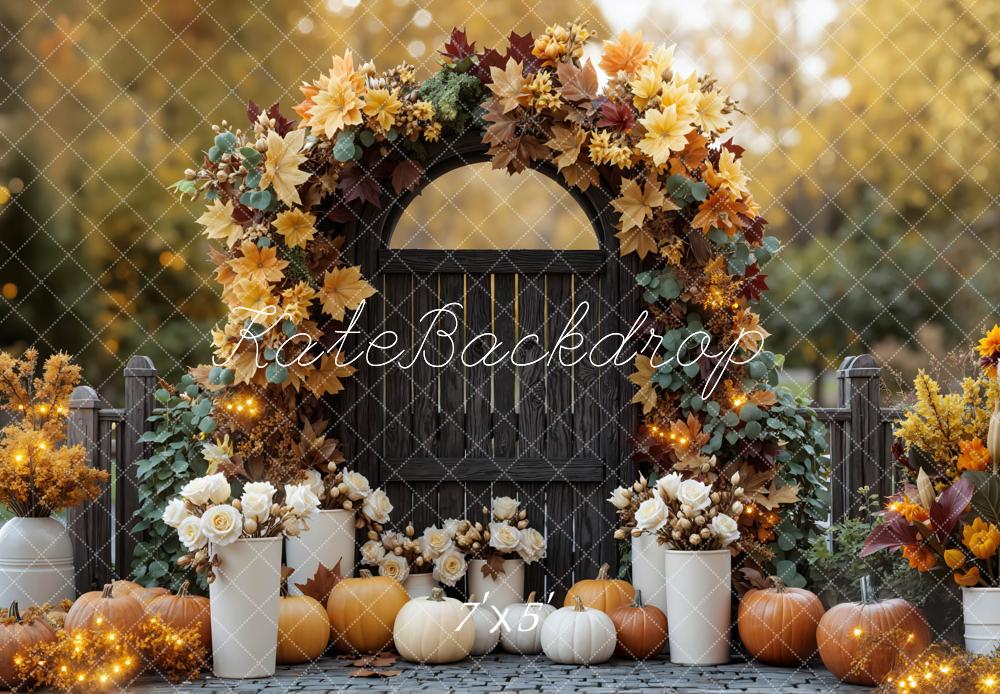 Kate Automne Arche Fleurs Citrouilles Toile de fond conçue par Mini MakeBelieve