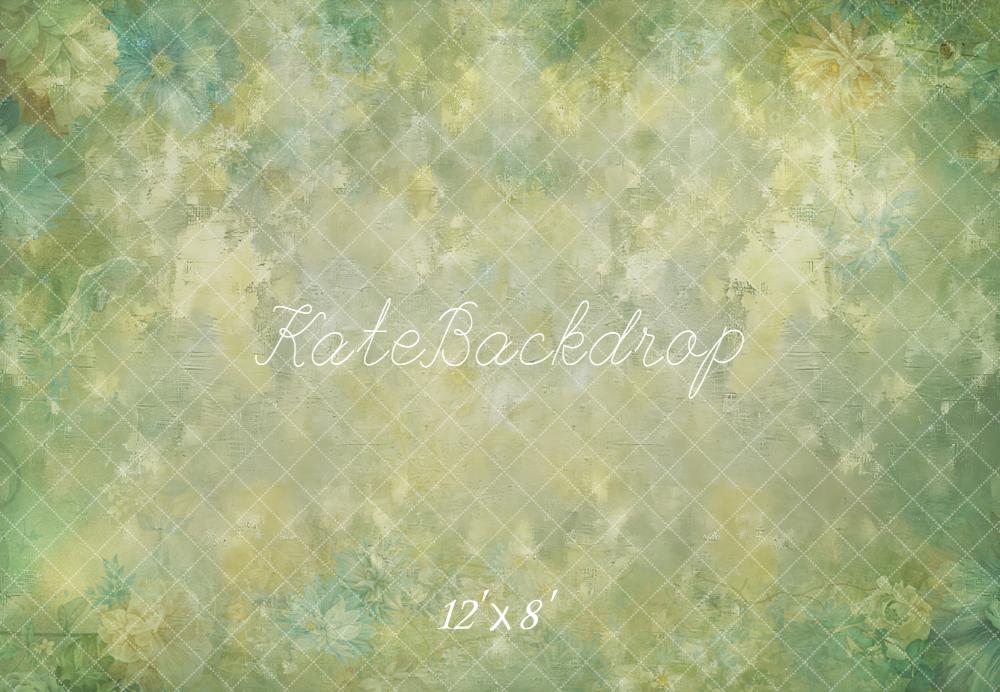 Kate Floral Vert Pastel Abstrait Sol Toile de fond en Laine conçue par Kate Image