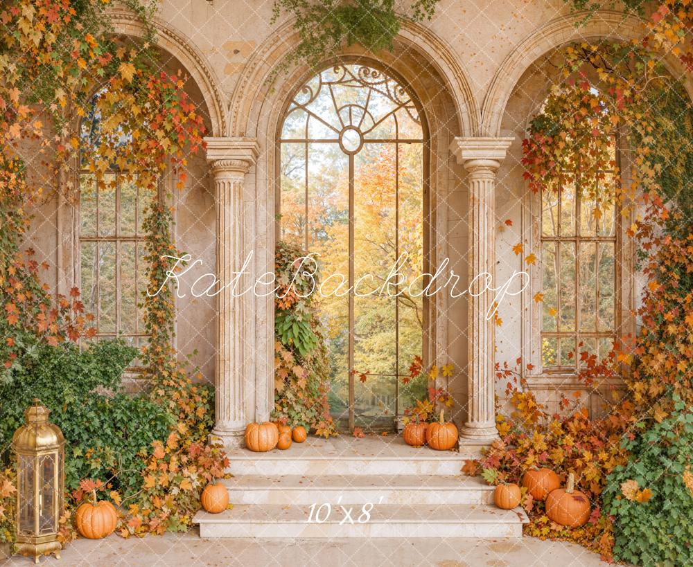 Kate Automne Citrouilles Escalier Arche Toile de fond en Laine conçue par Emetselch - Kate Backdrop FR