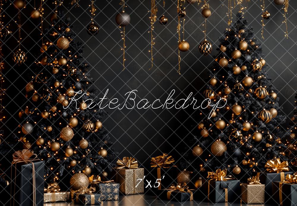 Kate Noël Sapin Cadeaux Boules Doré Toile de fond conçue par Patty Roberts - Kate Backdrop FR