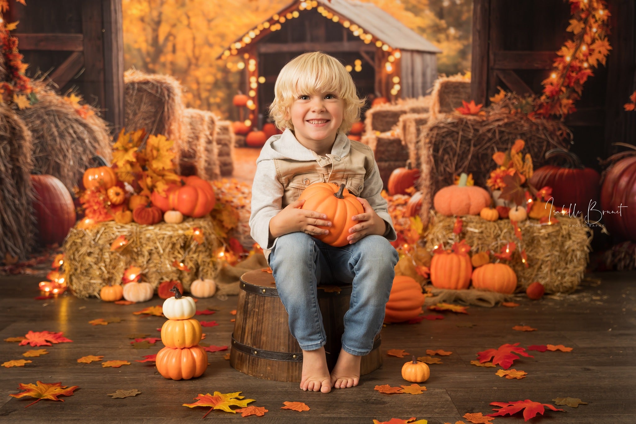 Kate Automne Feuille d'érable Grange Citrouille Toile de fond conçue par Emetselch - Kate Backdrop FR