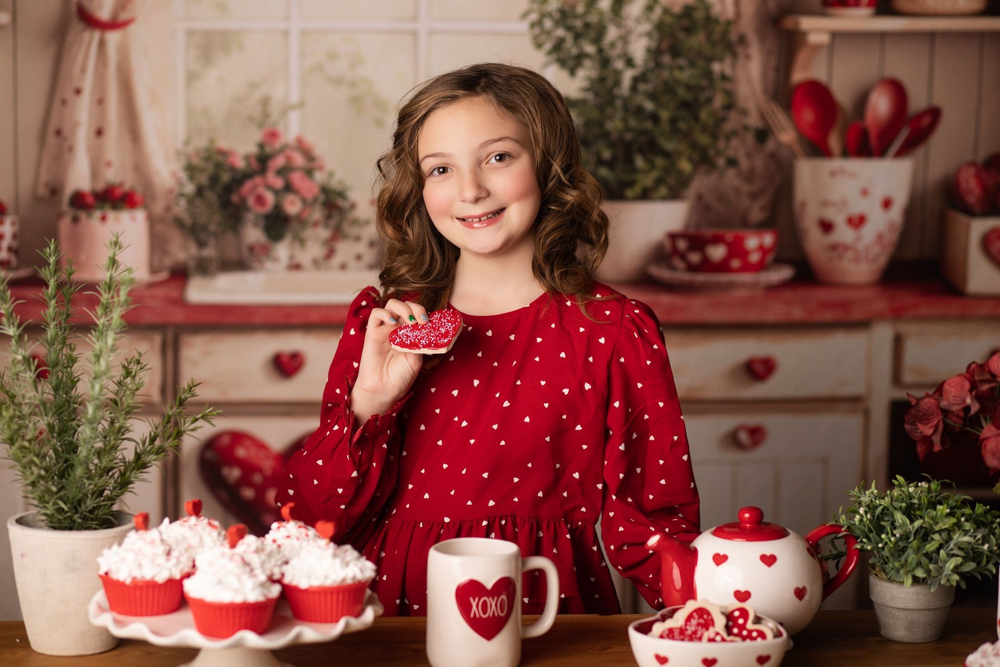 Kate Saint Valentin Cuisine Rouge Cœur Assiettes Toile de fond conçue par Emetselch - Kate Backdrop FR