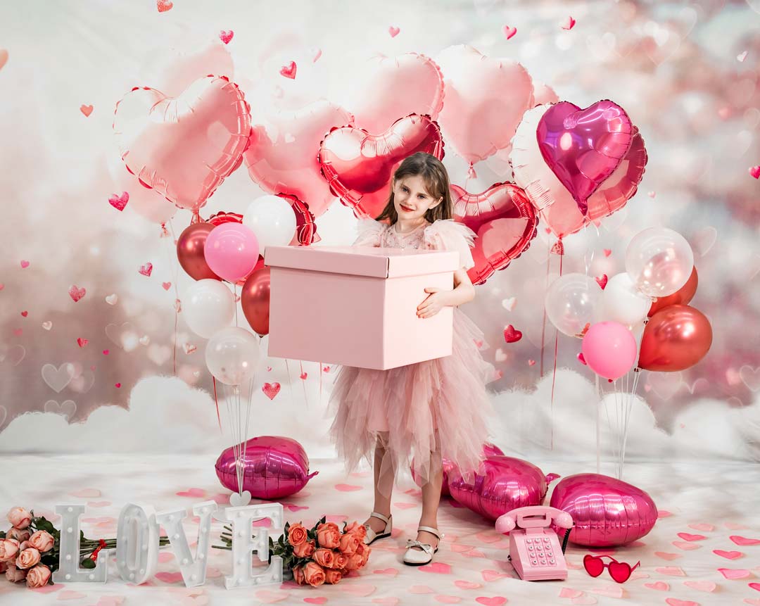 Kate La Saint Valentin Ballons Cœurs Nuages Toile de fond conçue par Emetselch