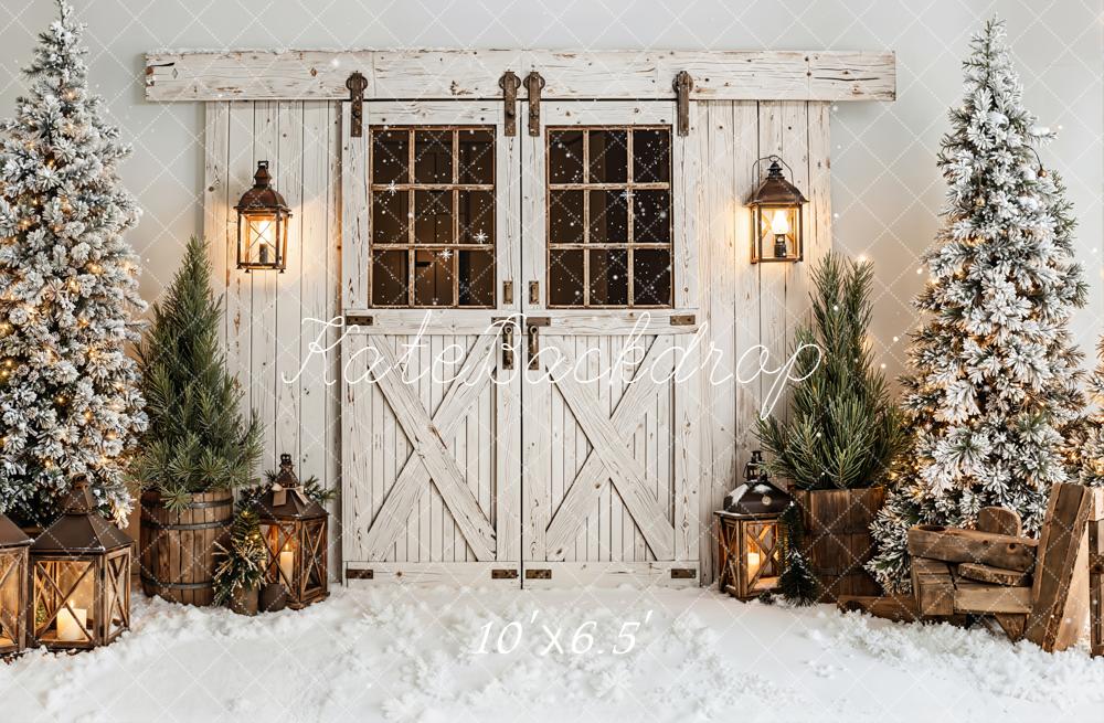 Kate Hiver Porte Lanternes Sapins Toile de fond en Laine conçue par Emetselch