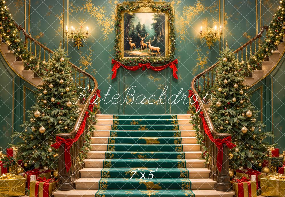 Kate Noël Escalier Sapin Décor Toile de fond conçue par Emetselch - Kate Backdrop FR